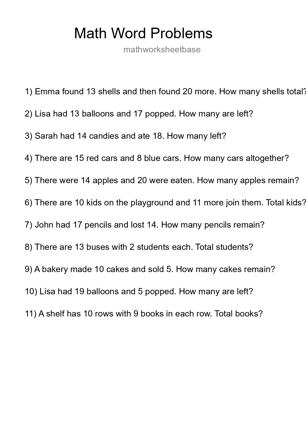 Math Word Problem Worksheet