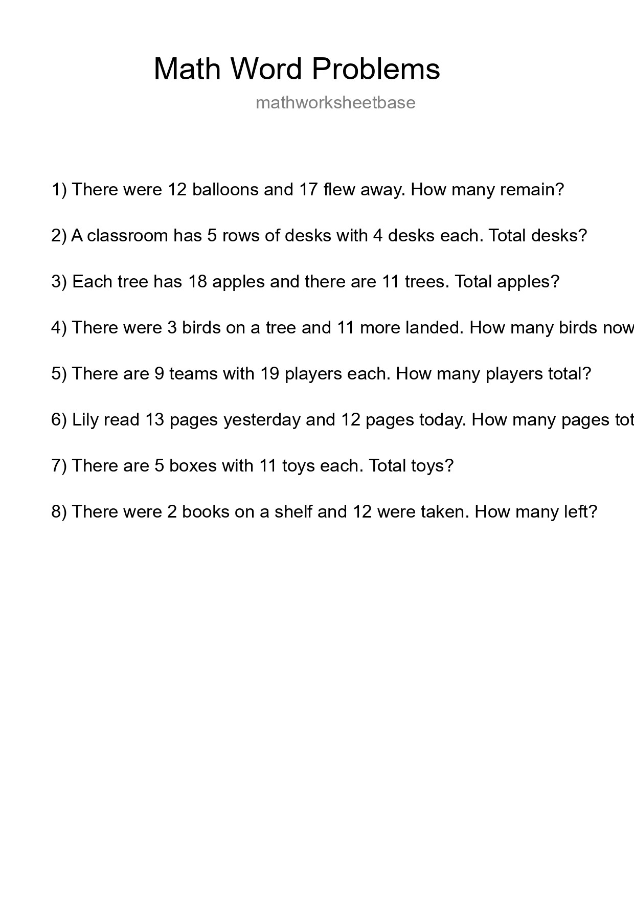 Math Word Problem Worksheet