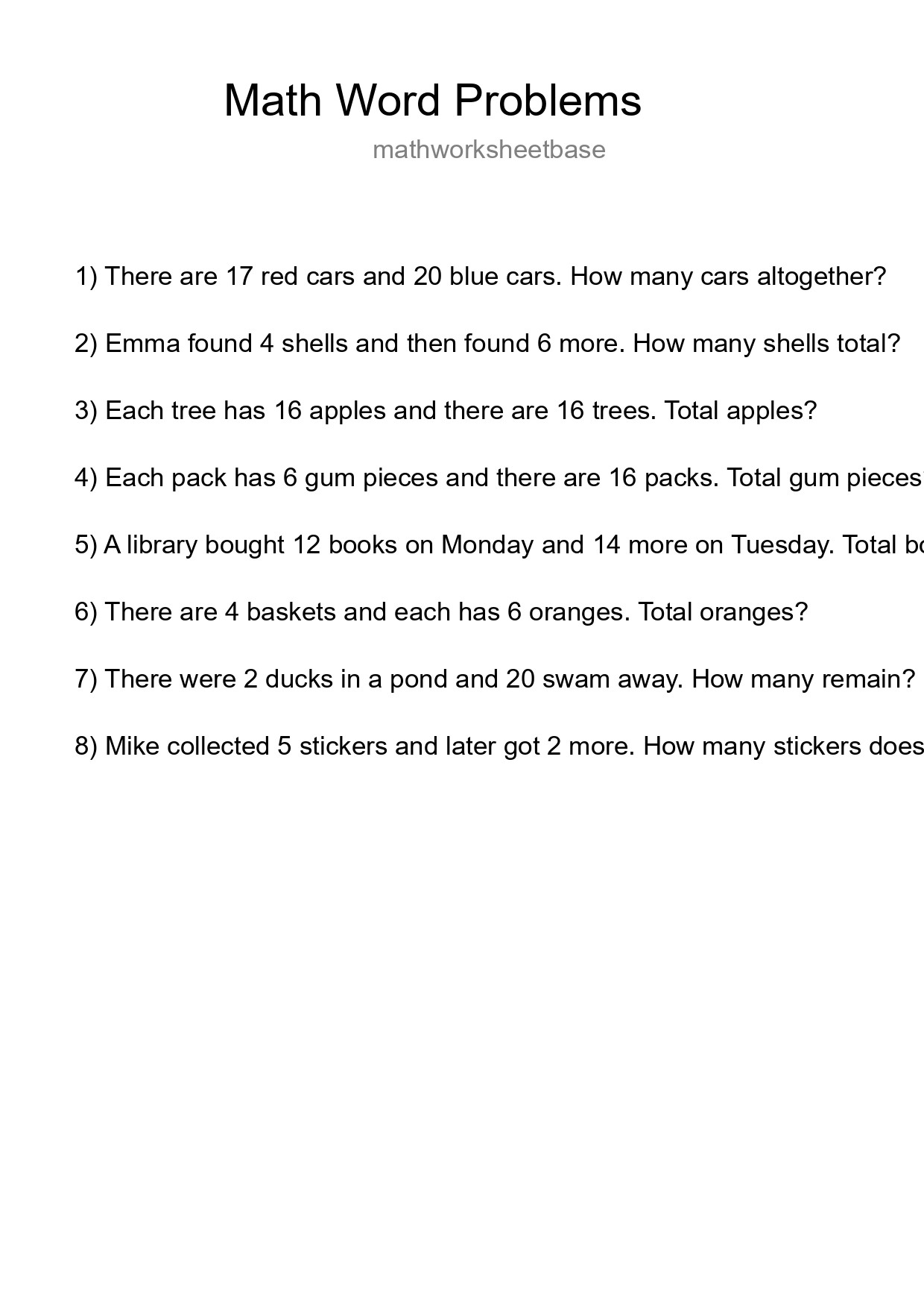 Math Word Problem Worksheet