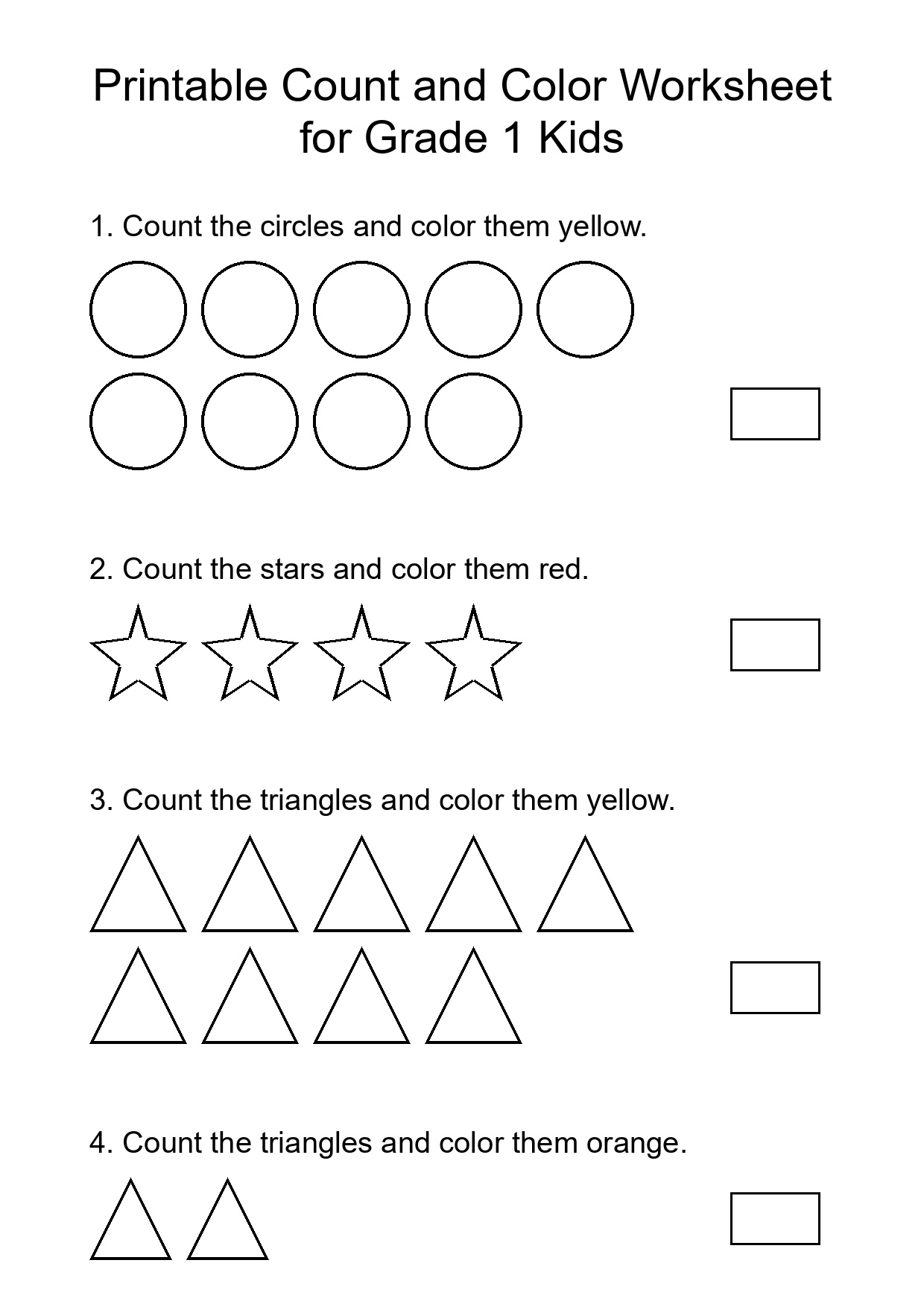 Printable Count and Color Worksheet for Grade 1 Kids