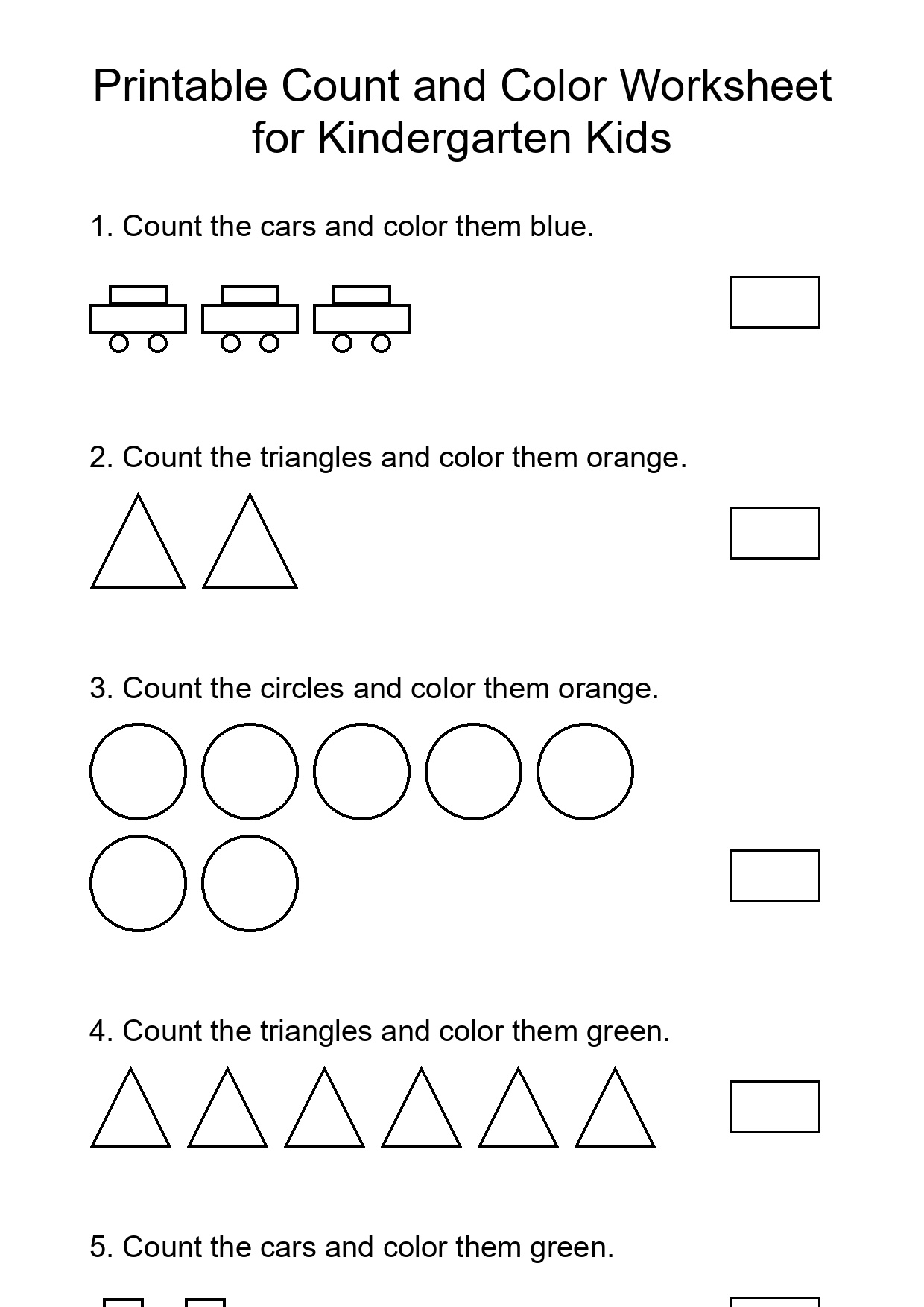 Printable Count and Color Worksheet for Kindergarten Kids