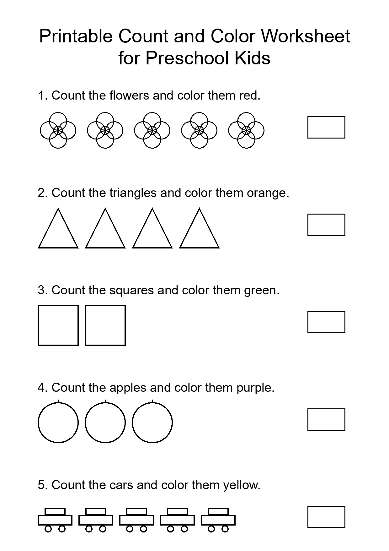Printable Count and Color Worksheet for Preschool Kids