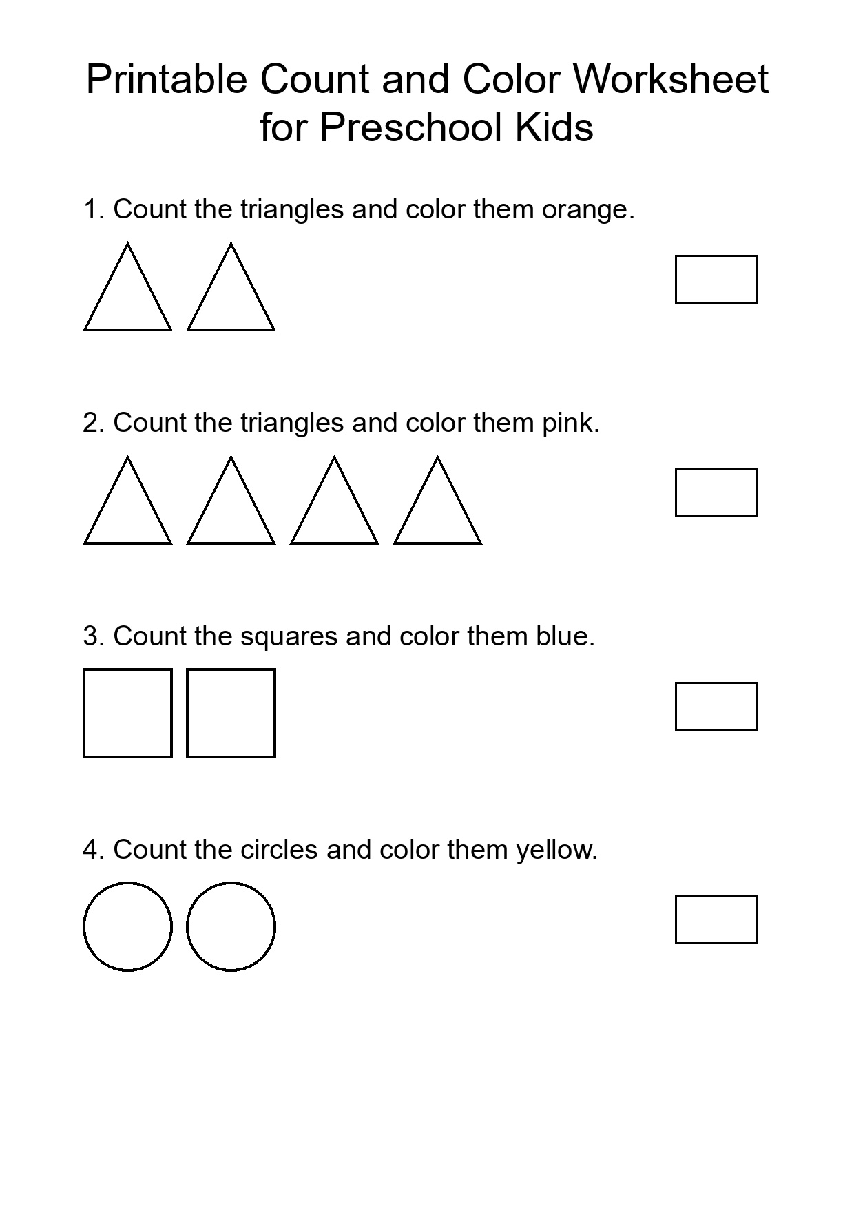 Printable Count and Color Worksheet for Preschool Kids