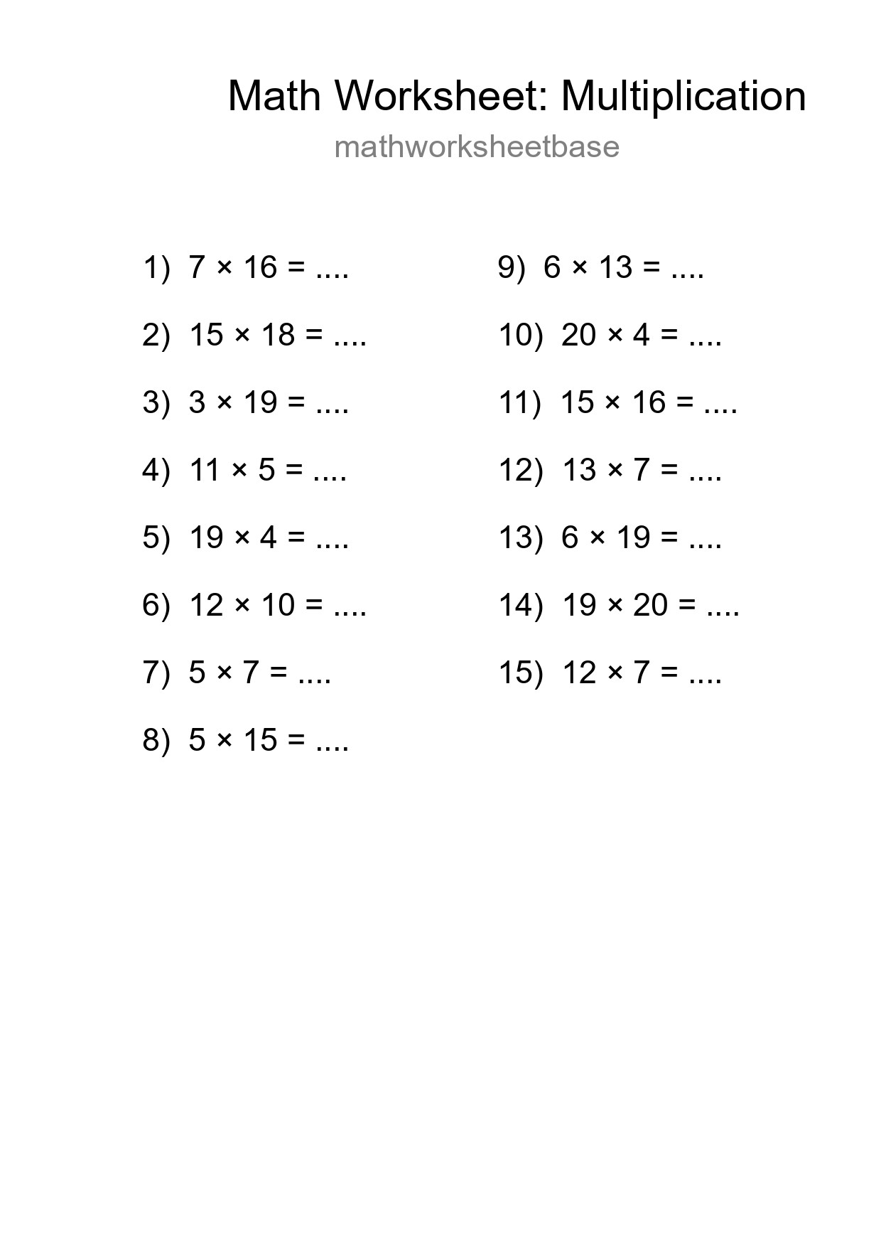 Printable Free 15 Multiplication Math Worksheet For Grade 2 - Part 267