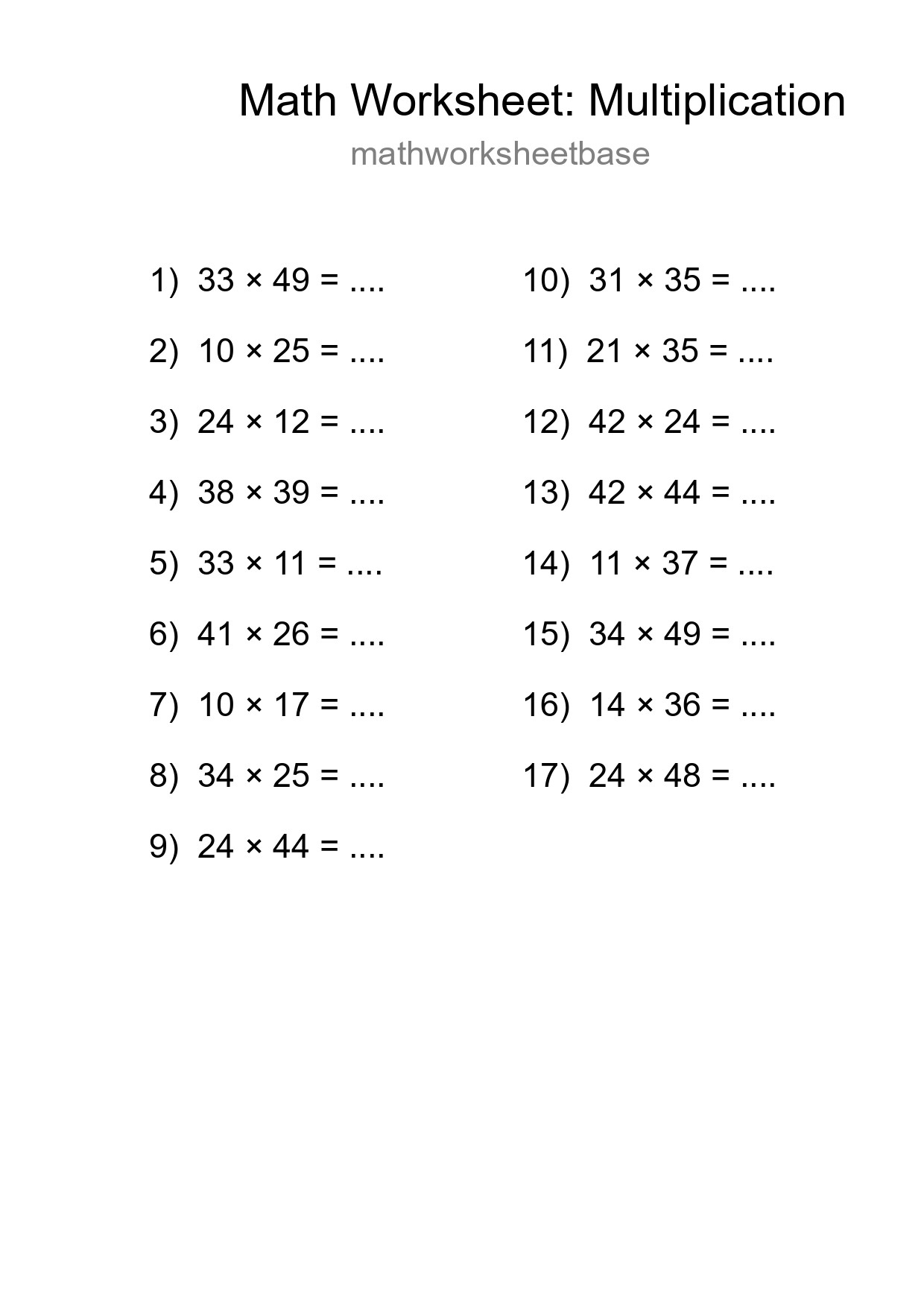 Printable Free 17 Multiplication Math Worksheet For Grade 2 - Part 297