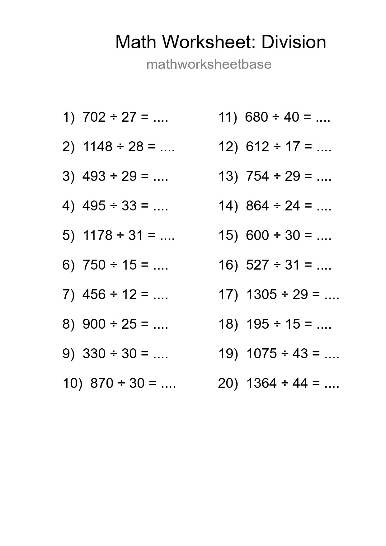 Printable Free 20 Division Math Worksheet For Grade 2 - Part 284