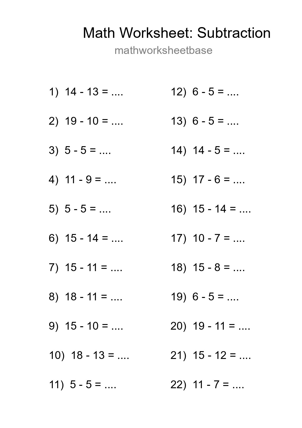 Printable Free 22 Subtraction Math Worksheet For Grade 2 - Part 68