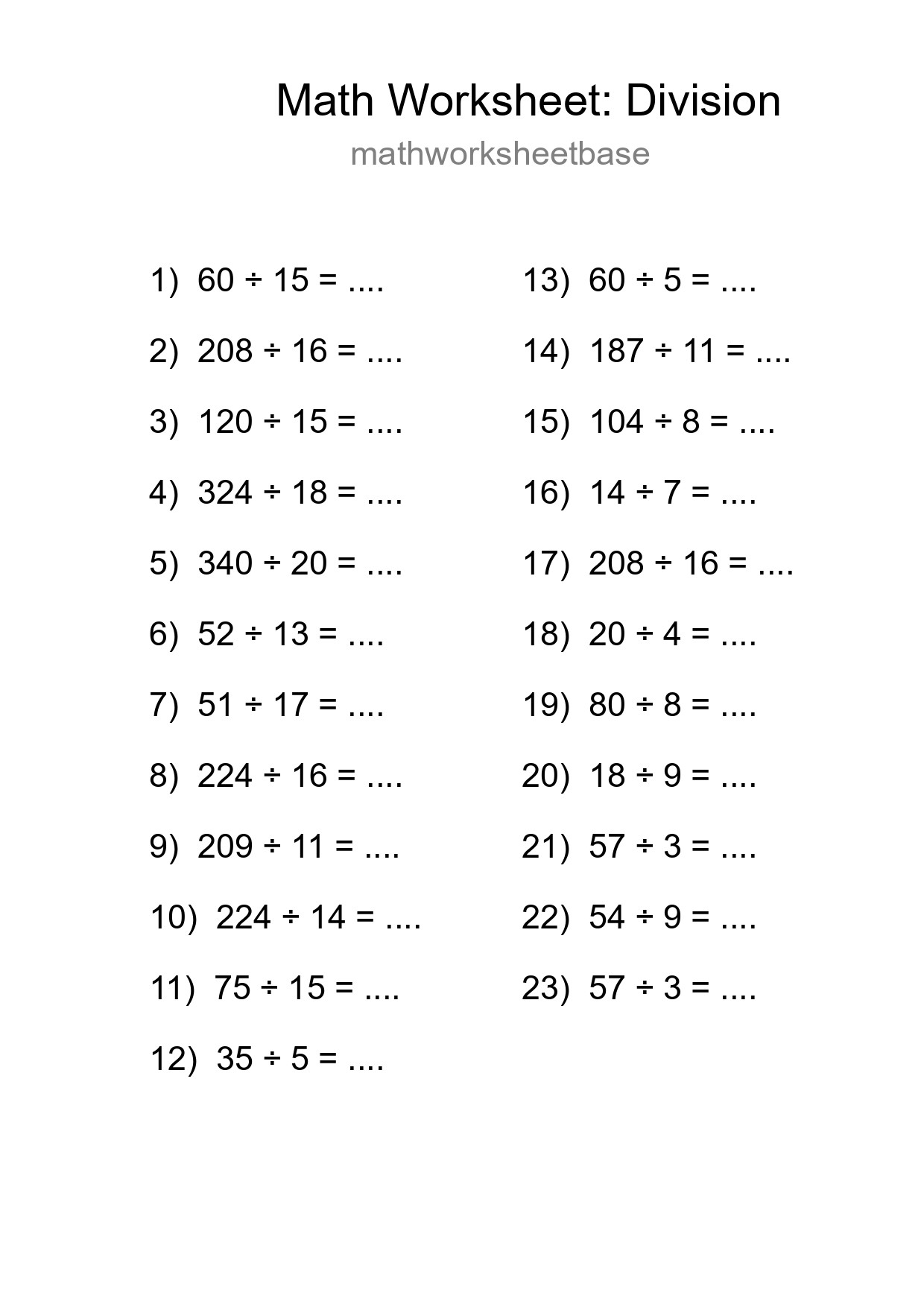 Printable Free 23 Division Math Worksheet For Grade 2 - Part 124