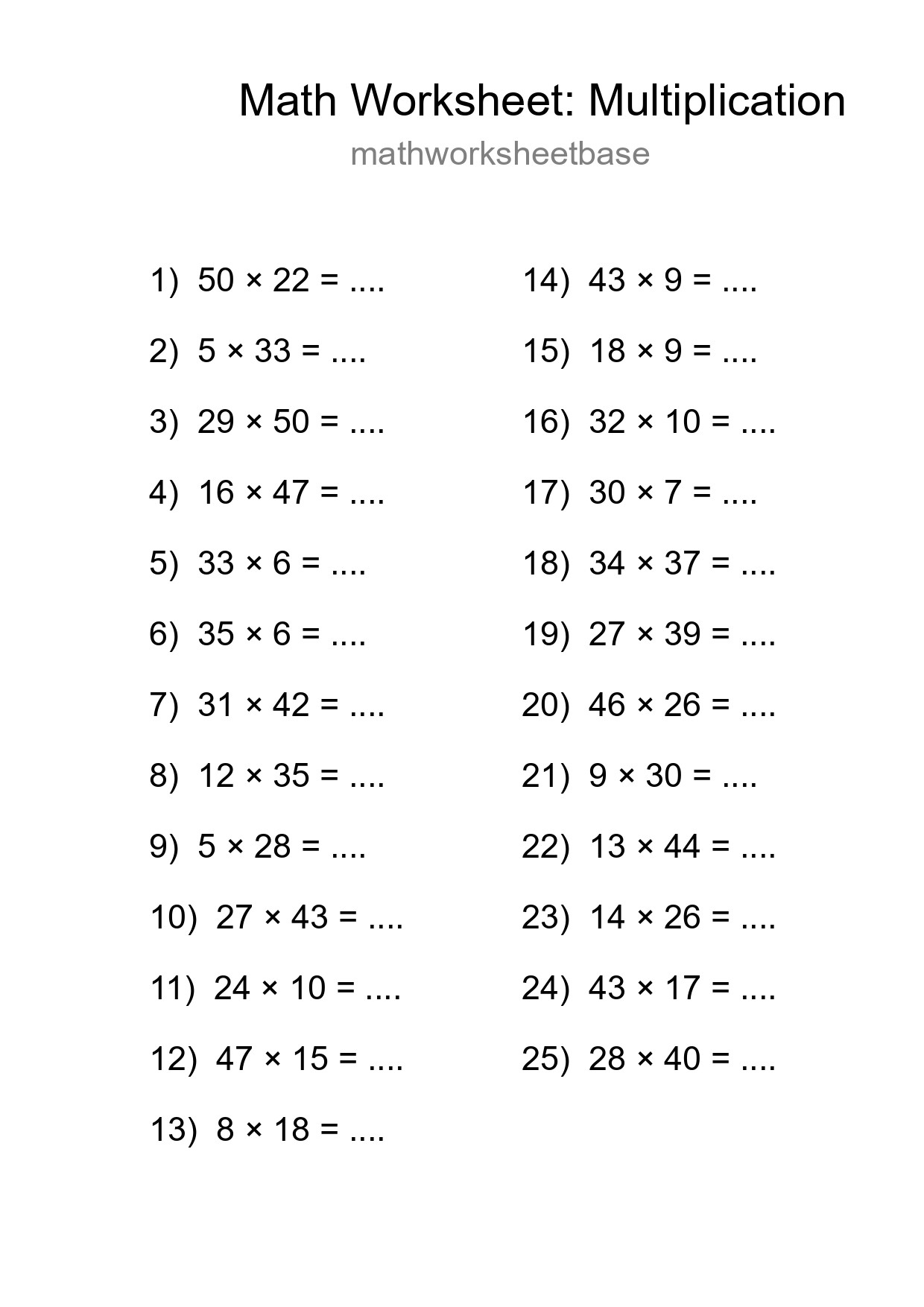 Printable Free 25 Multiplication Math Worksheet For Grade 2 - Part 27