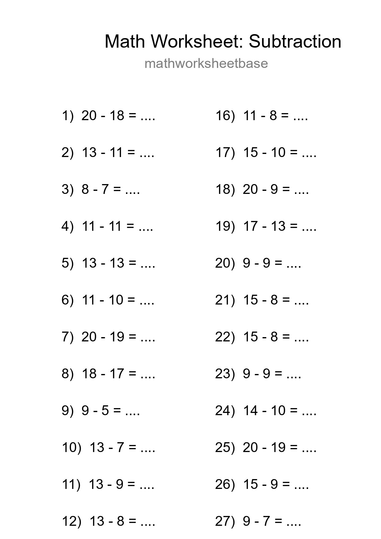 Printable Free 29 Subtraction Math Worksheet For Grade 2 - Part 168