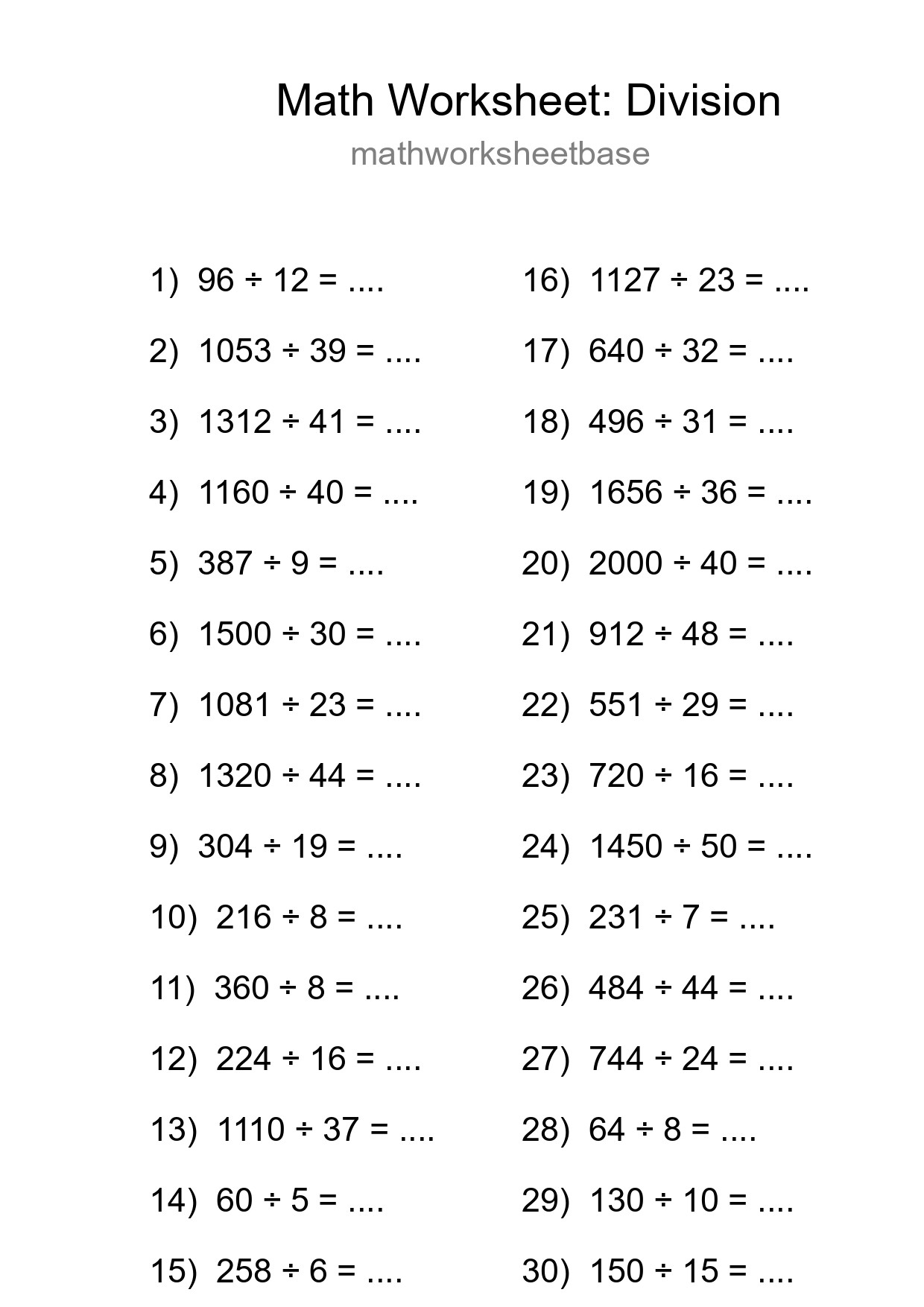 Printable Free 30 Division Math Worksheet For Grade 2 - Part 44